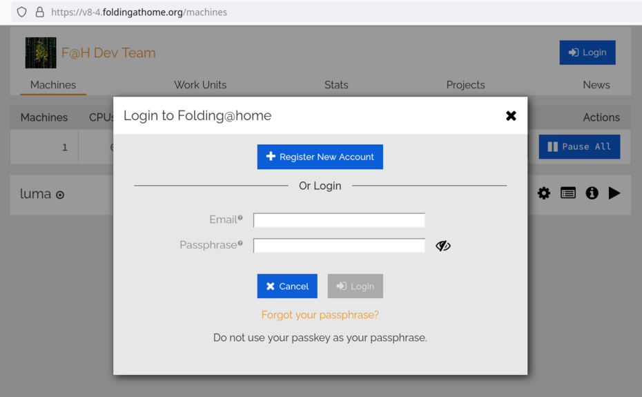 Web Control login screen with fields for email address and passphrase
